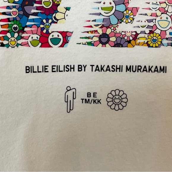 RARE TAKASHI MURAKAMI X BILLIE EILISH FOR UNIQLO BOXY WHITE RACER LOGO ICON TEE! - Picture 3 of 5